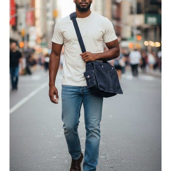 Fossil Black Canvas Shoulder Messenger Bag With Multiple Pockets Adj Strap - Picture 3 of 15